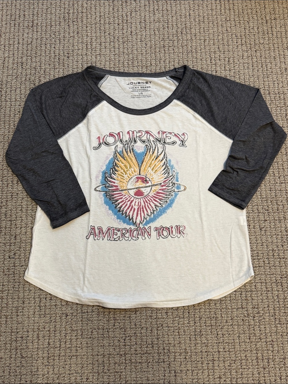 Lucky Brand Journey American Tour Raglan Tee - Black & Cream